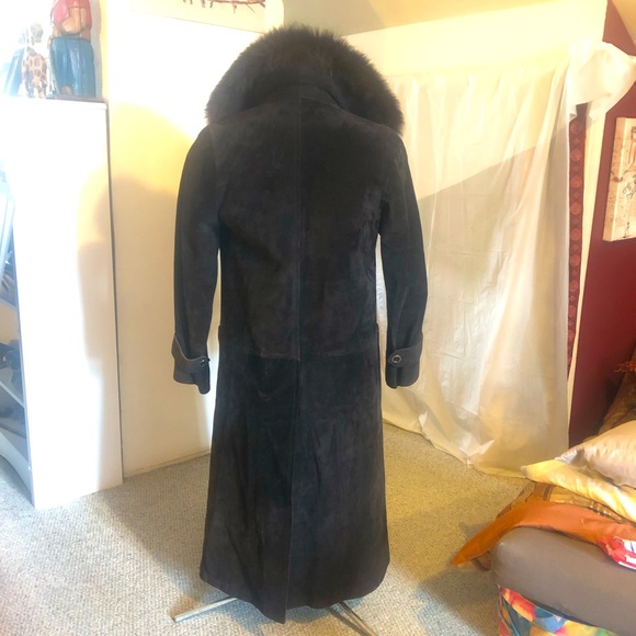 Hermes Sport VTG Suede Doblis midi coat with mink extended collar, black size 34 - Picture 12 of 17